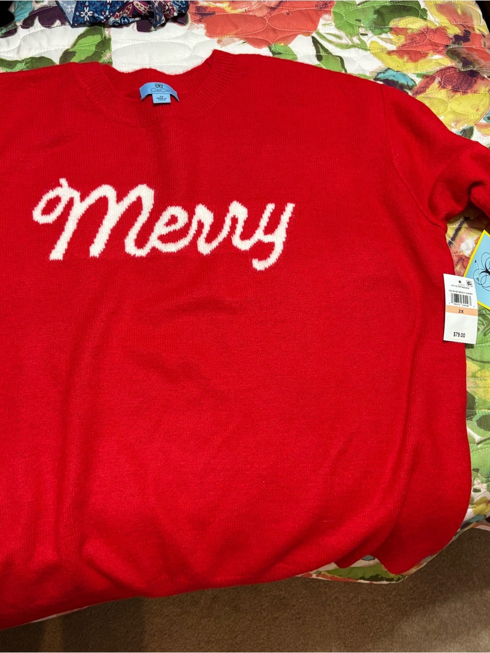 CeCe Red Sweater with White "Merry" Script